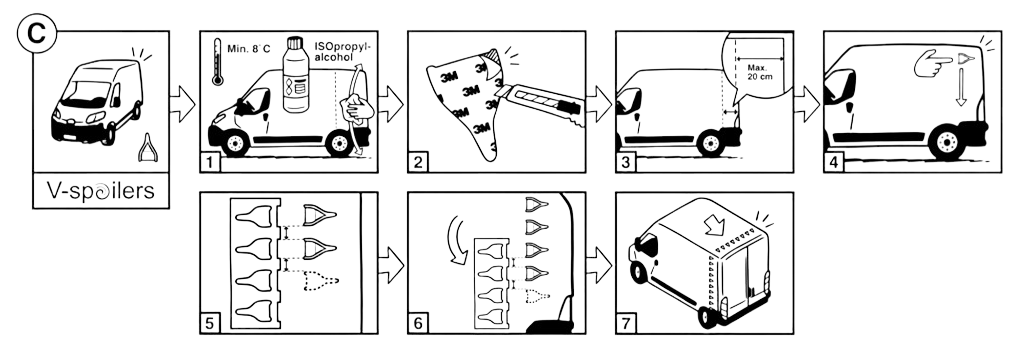 V Spoilers for high vans. (Kit of 50 pieces) - US